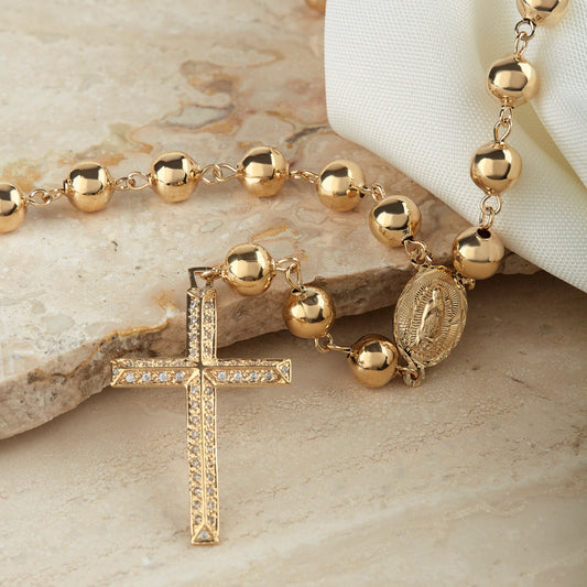 ROSARIO LARGO DIAMANTADO CON CRUZ CIRCONIAS 8 MM