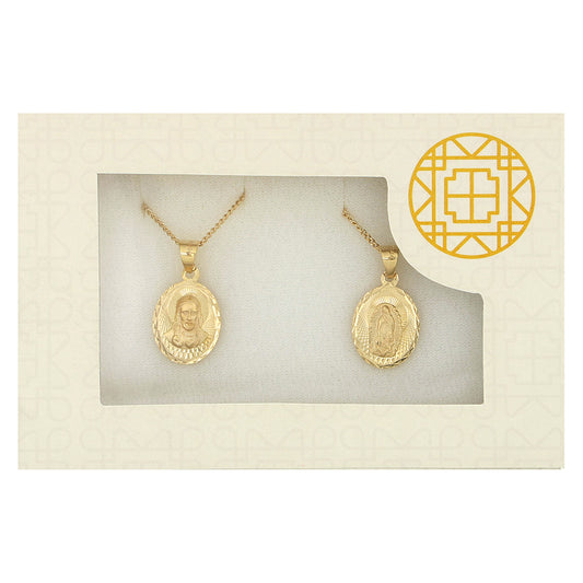 JUEGO DE MEDALLAS PAREJA DIAMANTADA CON CADENA