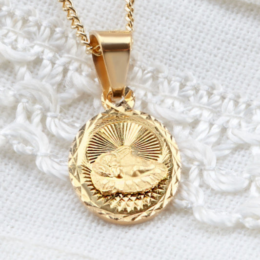 MEDALLA BAUTIZO OVAL 7 NIÑO EN EL PESEBRE CMBZ4