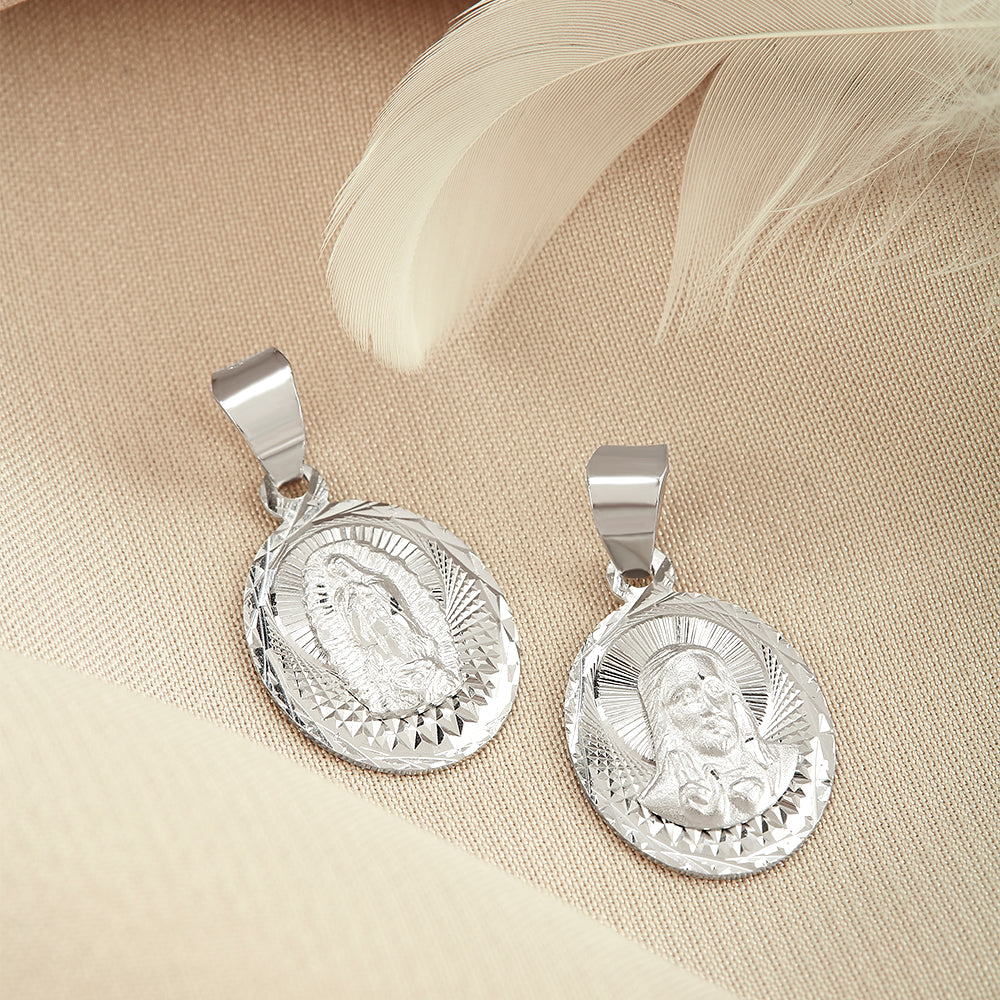 JUEGO DE MEDALLAS PAREJA DIAMANTADA CON CADENA