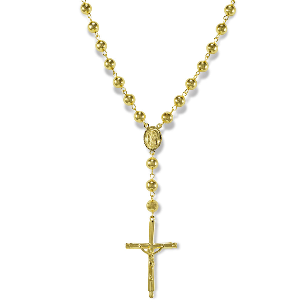 ROSARIO LARGO LISO CON CRUZ CRISTO 8 MM