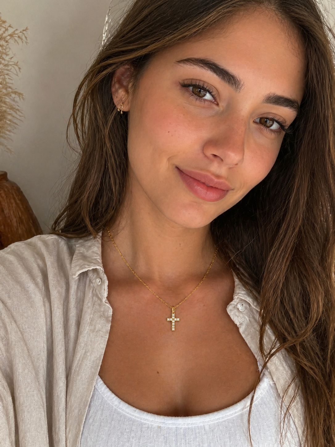 Collar Dije Cruz Chapa Oro Con Zirconias Mujer Marelo CZ49C