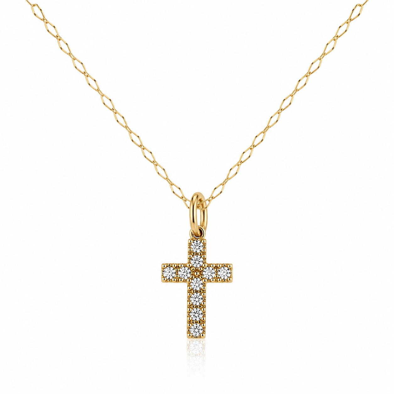 Collar Dije Cruz Chapa Oro Con Zirconias Mujer  Marelo CZ49C